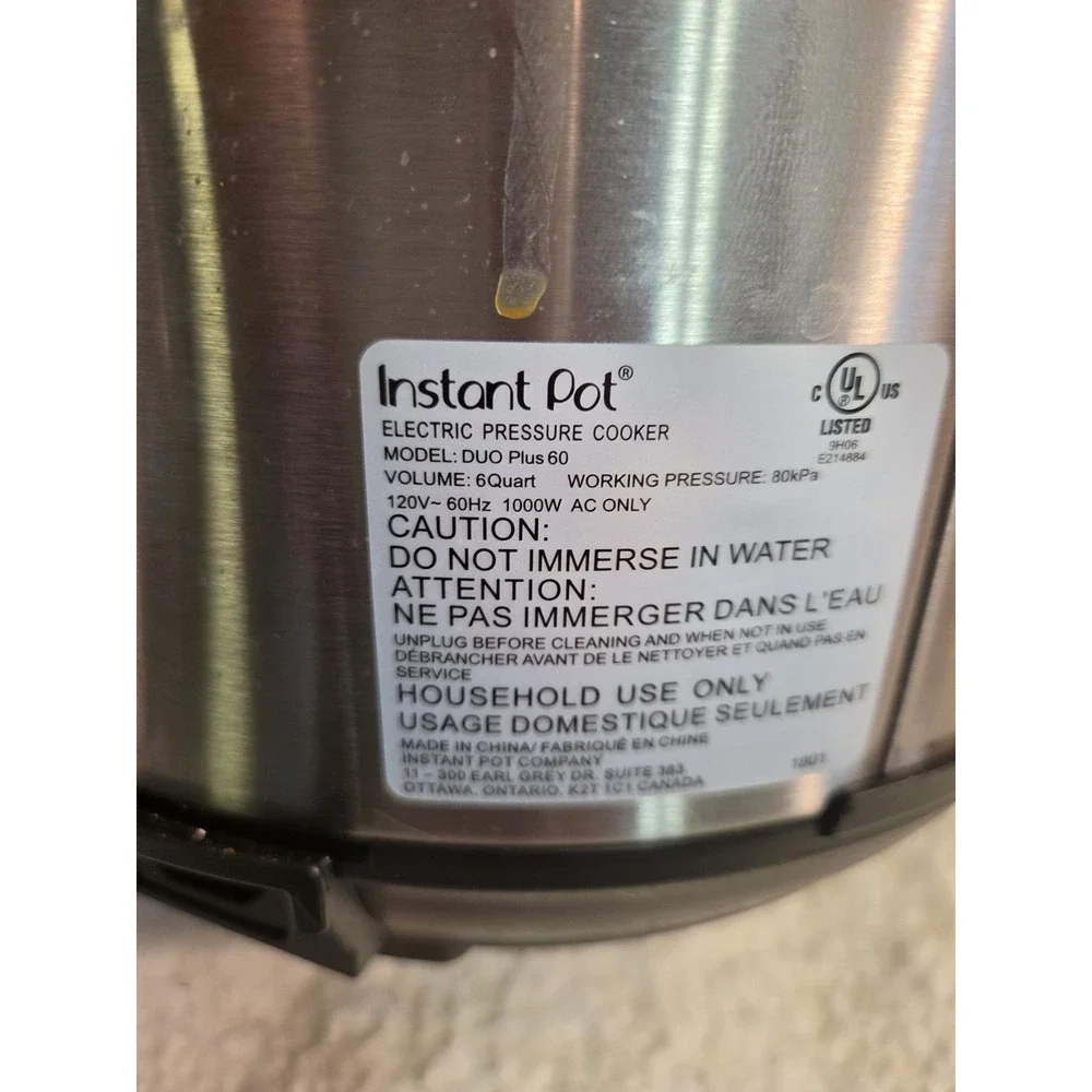 Instant Pot Duo Plus 60 6-Quart Multi-Cooker, Stainless Steel/Black W/ LID